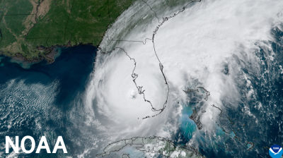 NOAA GOES satellite captures Hurricane Ian as it made landfall on the barrier island of Cayo Costa in southwest Florida on September 28, 2022.