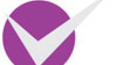 A purple circle with a large white checkmark extending beyond the circle’s upper right edge.