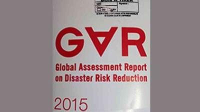 Cover of the 2015 Global Assessment Report on Disaster Risk Reduction, featuring the acronym "GAR" prominently in red text.