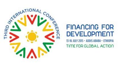Logo for the Third International Conference on Financing for Development, held 13-16 July 2015 in Addis Ababa, Ethiopia. Features colorful design elements around a central yellow circle.