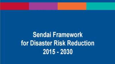 Cover image showing the title "Sendai Framework for Disaster Risk Reduction 2015-2030" on a blue background with colored stripes at the top.